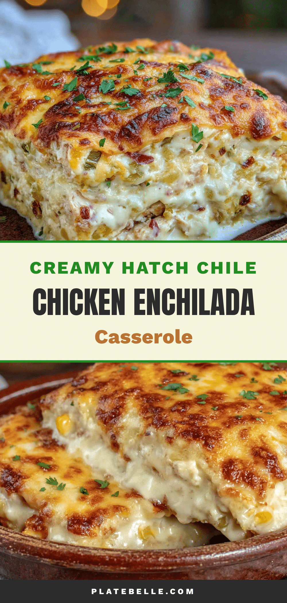 creamy Hatch chile chicken enchilada casserole recipe