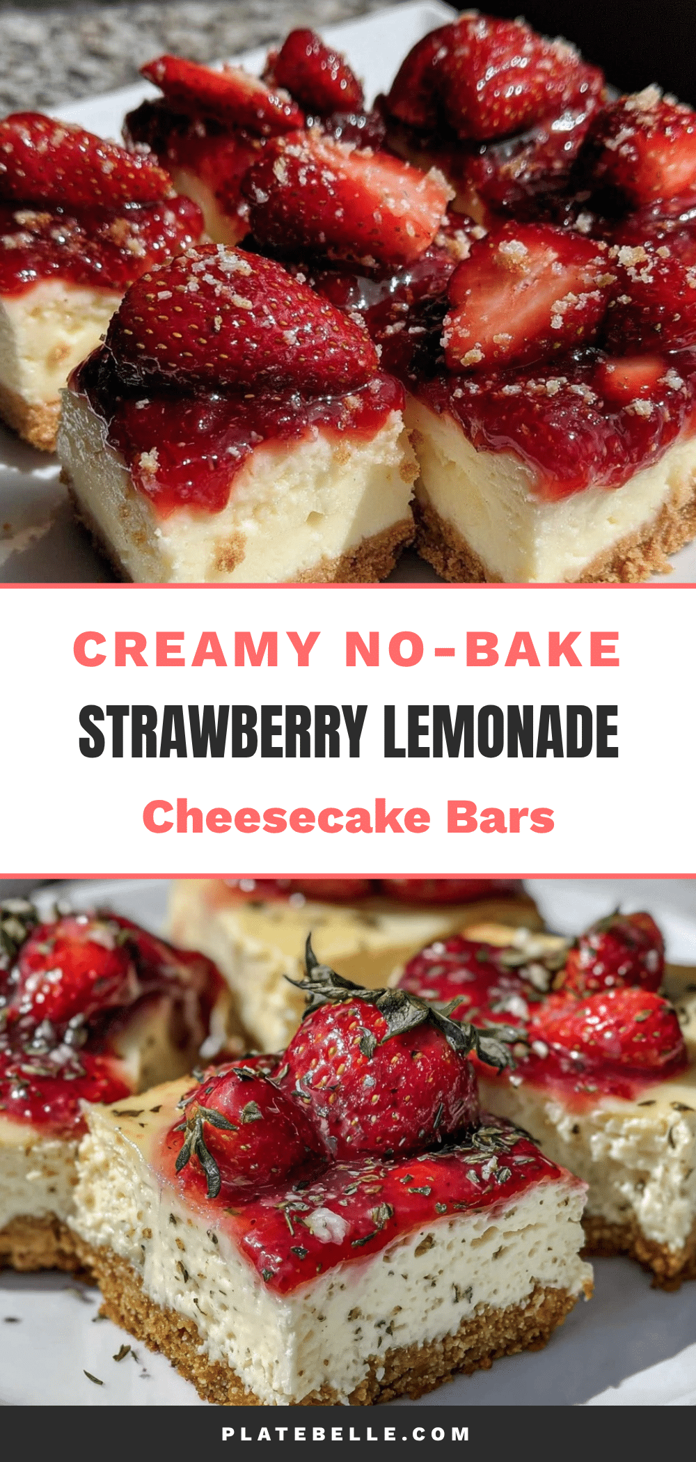 no-bake strawberry lemonade cheesecake bars recipe