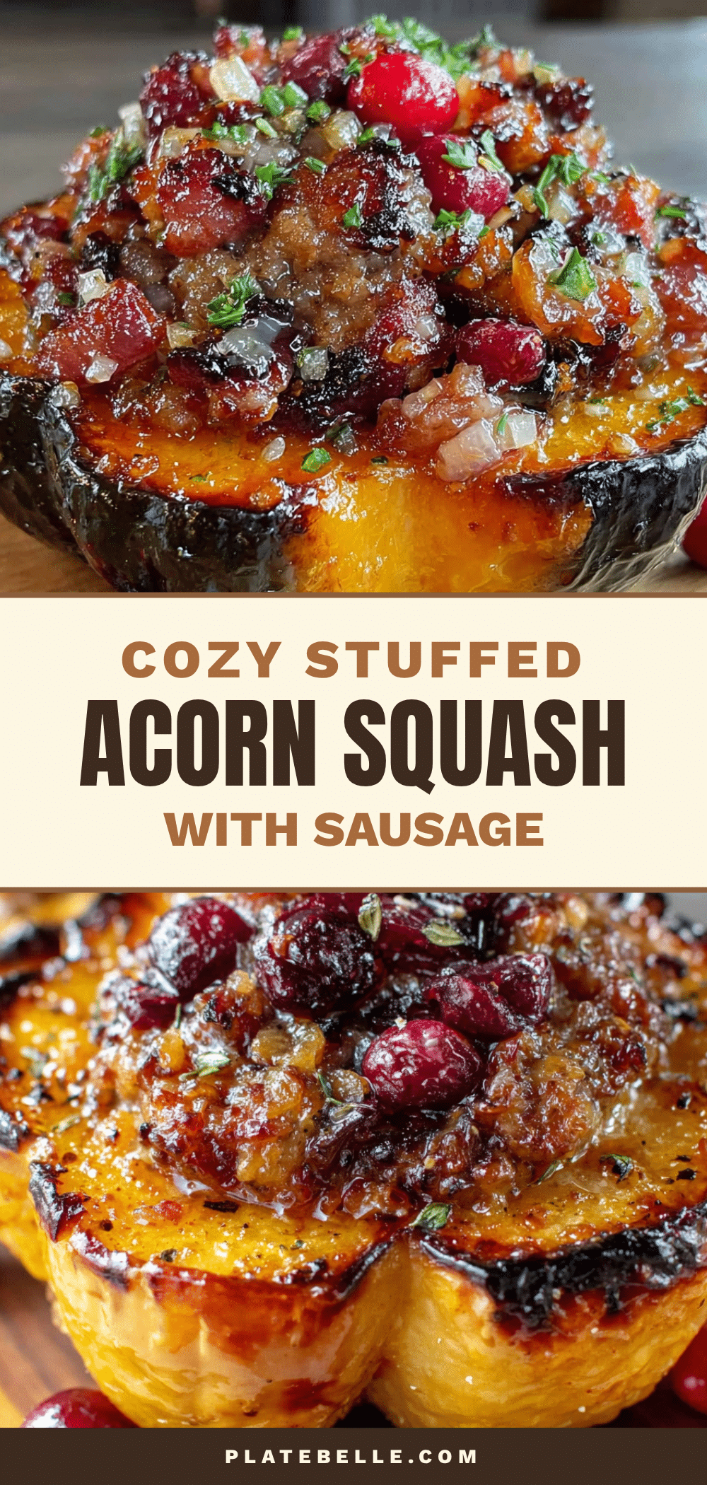 cozy stuffed acorn squash with sausage and cranberries recipe