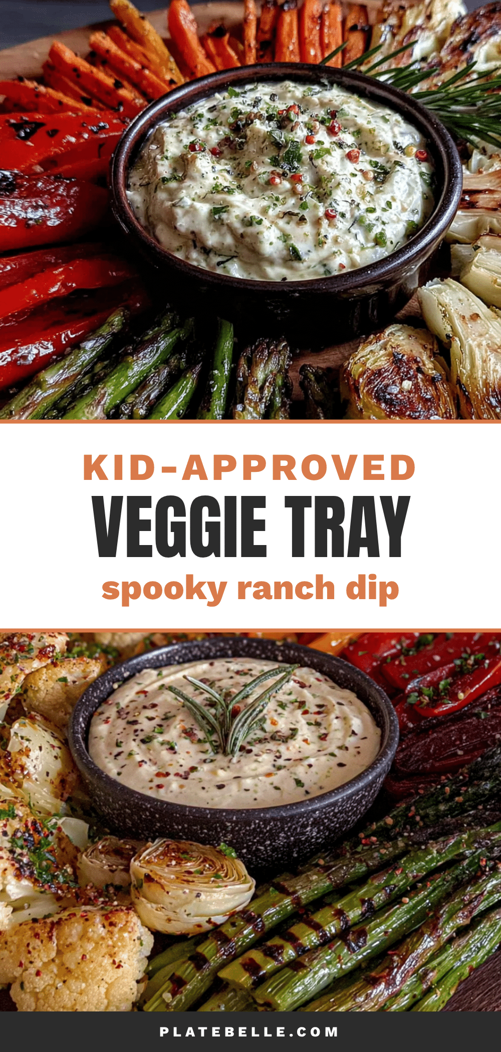 roasted garlic veggie tray with spooky ranch dip recipe